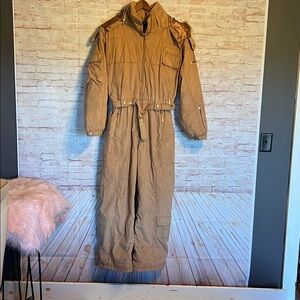 NILS Tan suede-like Hooded ski suit with Quilted Lining Women's size 14